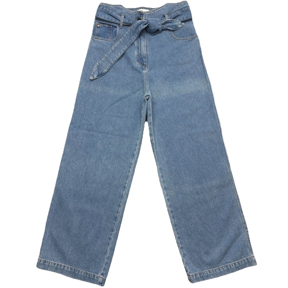 Nanushka Wide Leg Jeans High Rise Belted Blue Denim Size 30 Chic Minimalist